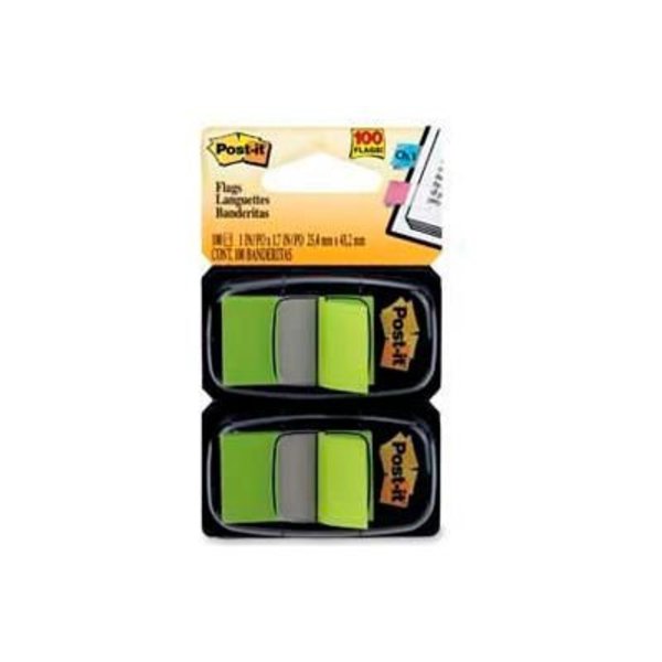 3M Post-it® Flags, 1" Wide, Bright Green, 50 Flags/Dispenser, 2 Dispensers/Pack 680BG2